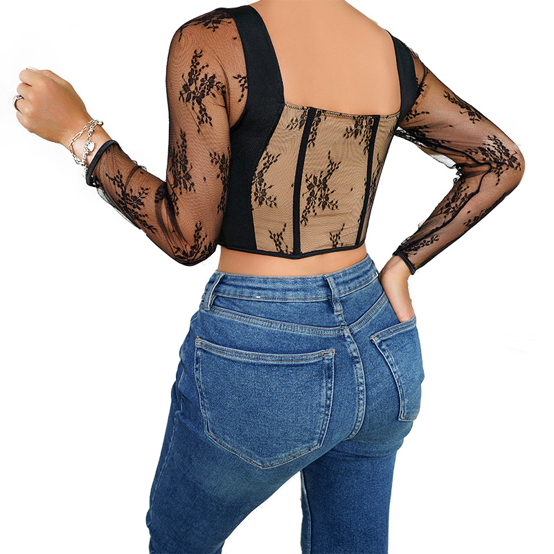 Top de diseño europeo y americano, estilo corsé con botones frontales, moldeador de cintura, sexy, con encaje y cuello cuadrado, para usar como ropa interior o exterior.