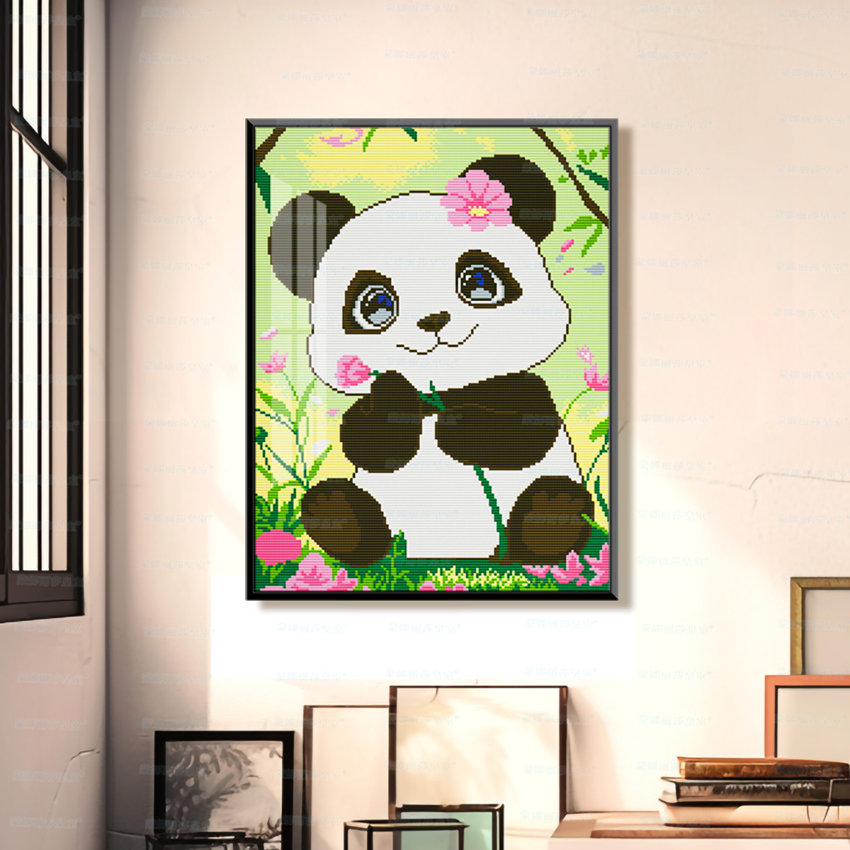 Mona Lisa dibujos animados reales para niños lindo panda pequeño nuevo estilo simple sala de estar bordado de hilo a mano image 4