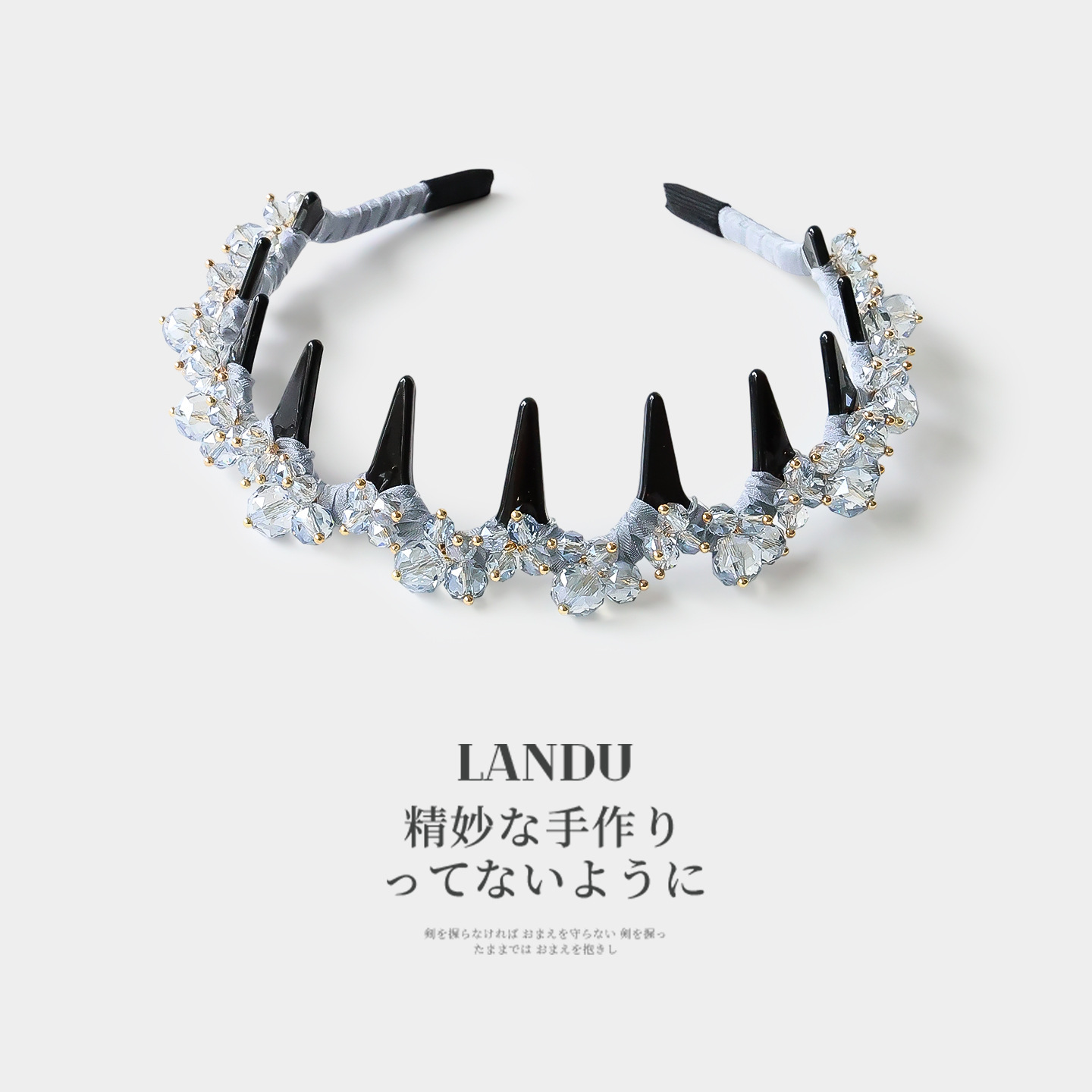 Blue heavy-duty crystal flower headband (various sizes)