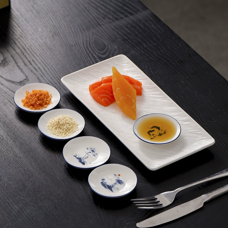 Сине-белая фарфоровая керамическая тарелка, поднос для вина, тарелка для соуса, тарелка для уксуса, повседневное домашнее использование, японская тарелка для соуса, тарелка для порошка чили