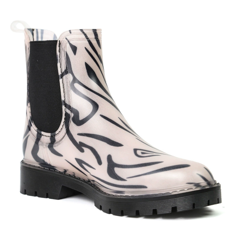 2023 новые женские непромокаемые туфли с черным узором, модные Универсальные сапоги на резинке, водонепроницаемая Нескользящая внутренняя и внешняя одежда