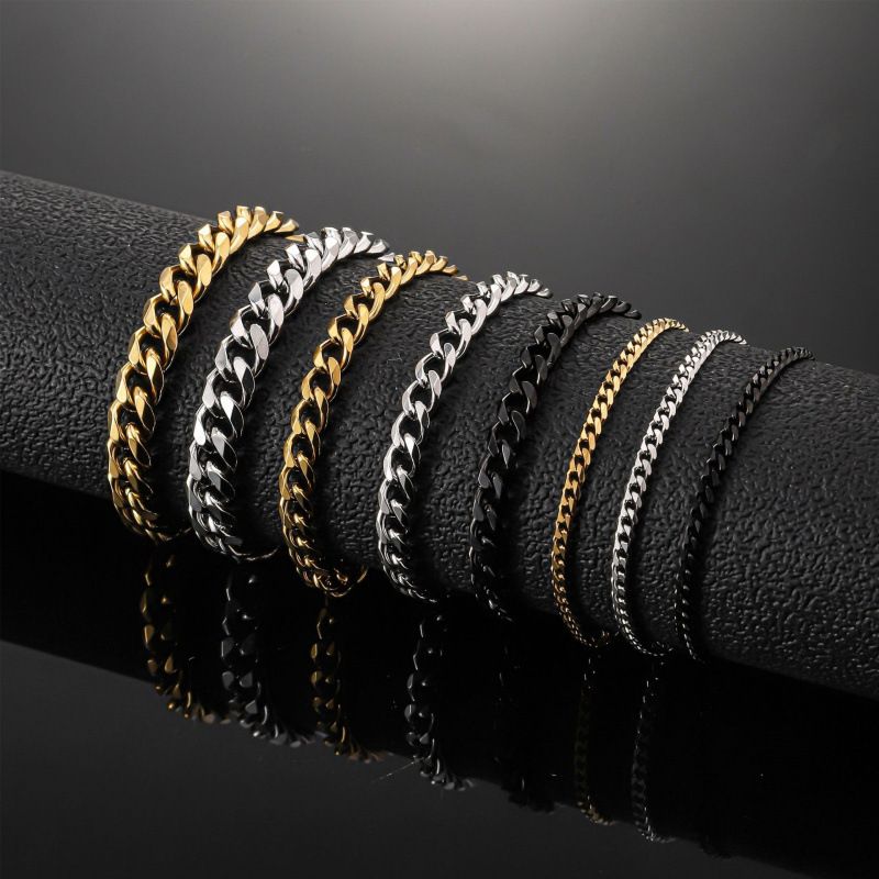 Stainless steel six-sided polished bracelet for men and women, popular cross-border fashion, simple Cuban bracelet, titanium steel bracelet Stainless steel six-sided polished bracelet for men and women, popular cross-border fashion, simple Cuban bracelet, titanium steel bracelet