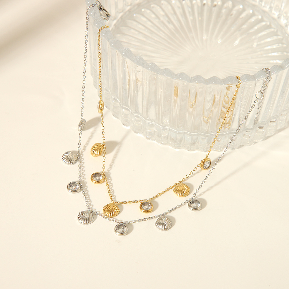 Concha a rayas de acero inoxidable francés, circón, temperamento de nicho de 18K, tobillera de playa para mujer, joyería impermeable que no se desvanece