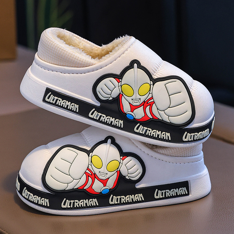 Zapatillas de algodón para niños Ultraman invierno 2024 nuevas bolsas para niños y niñas zapatos de algodón de peluche para niños pequeños
