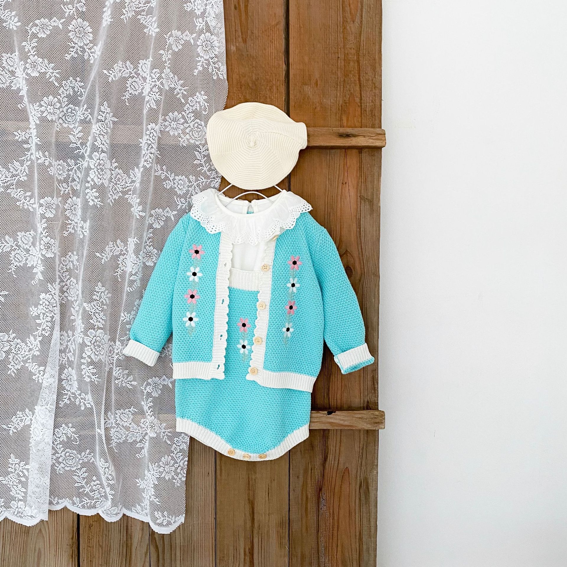 2024 frühling Herbst Kleidung Säuglings-und Kind Bestickte Baby Mädchen Strickjacke + Ha Yi Crawler Zwei Stück Set Einzel_voghion.com