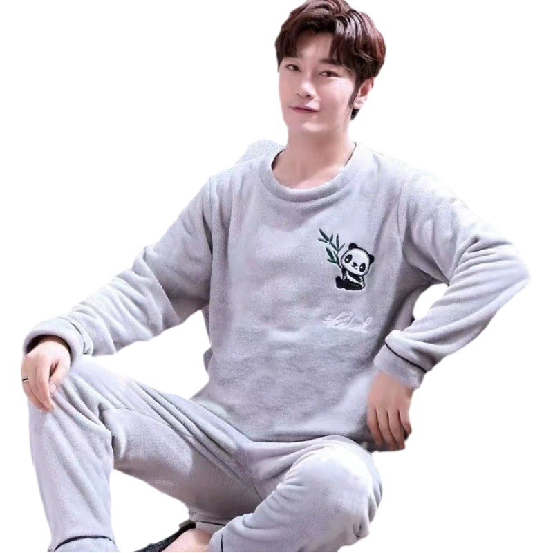 Пижама из кораллового флиса, Мужская зимняя утолщенная на флисовой подкладке, мужская осенне-зимняя одежда для подростков, костюм для верхней домашней одежды