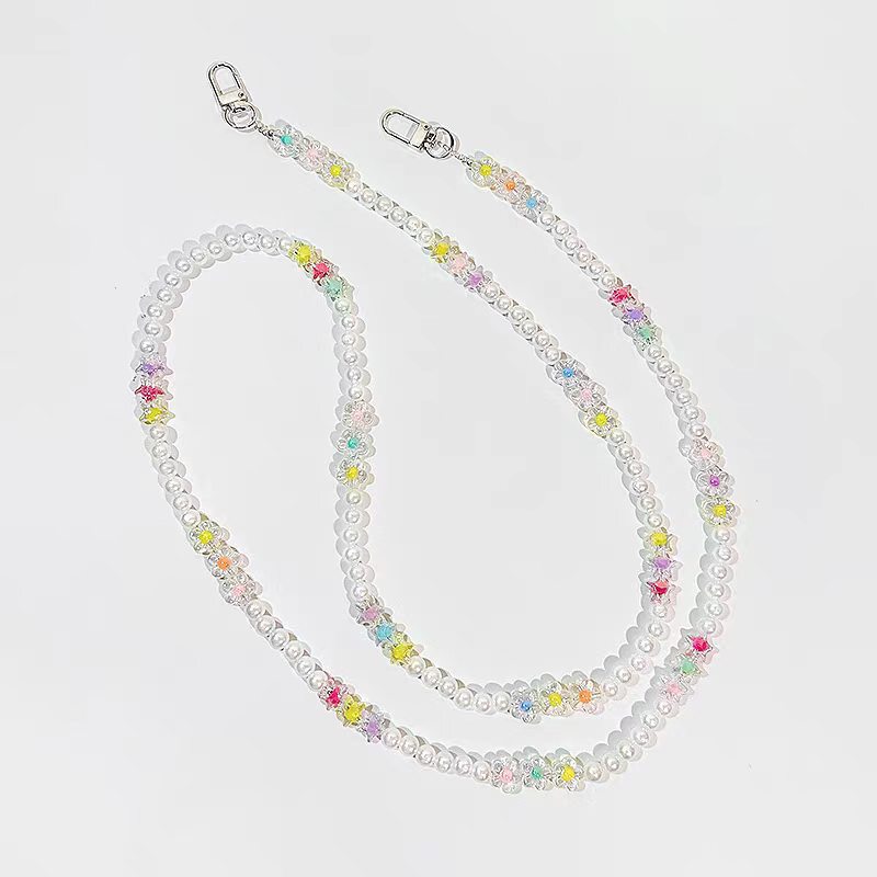 Crossbody long-style colorful floral beaded phone chain with mixed-color pentagrams, anti-loss, can be worn as a phone strap or bag chain Crossbody long-style colorful floral beaded phone chain with mixed-color pentagrams, anti-loss, can be worn as a phone strap or bag chain