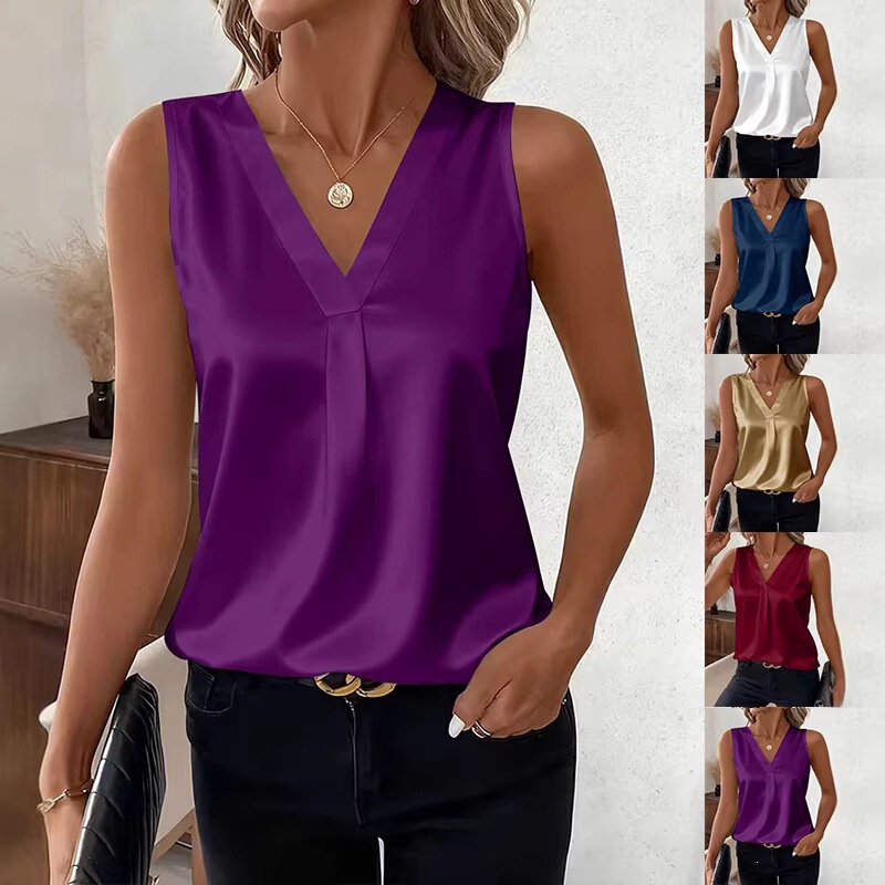 2026 Independent Site Wish Amazon Hot-Selling Item Spring and Summer Simple and Elegant Versatile V-Neck Loose Shirt Top for Women