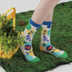 Zhuji Socks Industry's four-season women's flower socks absorb sweat and deodorize mid-calf socks ins style cute cartoon cotton socks