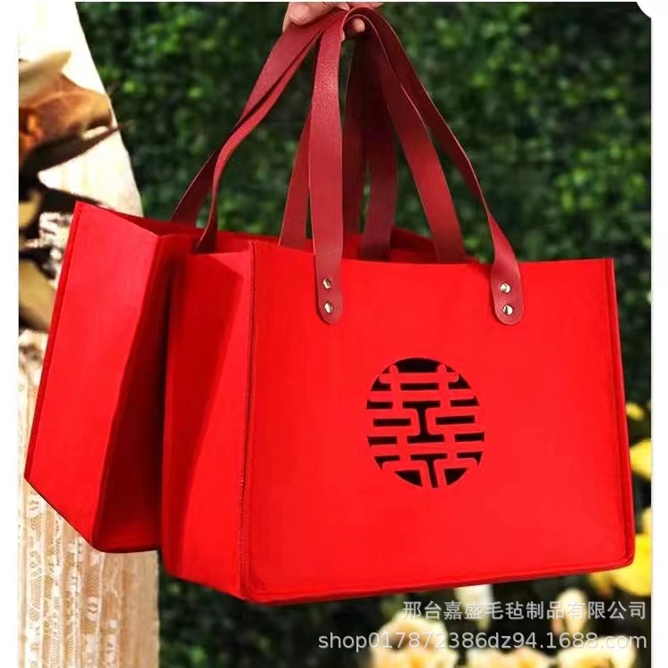 新年大号礼盒毛毡礼品袋喜福袋中国风婚礼伴手礼结婚回礼盒手提袋