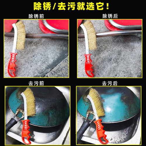 Wholesale BBQ Cleaning Wire Brush Metal Rust Removal Polishing Plastic Handle Knife Brush Copper Wire Stainless Steel Brush