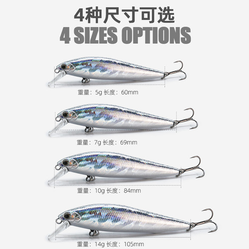 [Confidence Bait for Beginners] Long-range Slow-Sinking Mino Silver Broad Knife Micro Object Mino Black Pit Blackfish Mandarin Fish One Piece Dropshipping