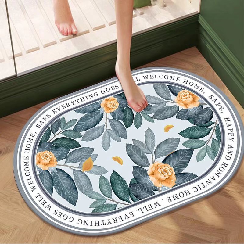Pastoral al por mayor de flores y plantas de barro de diatomeas estera suave estera absorbente alfombra de baño ovalada alfombra de piso antideslizante alfombra de puerta absorbente