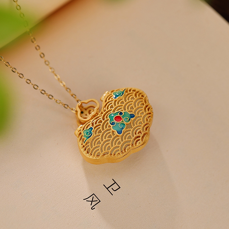 Mặt dây chuyền bạc S925 mạ vàng hình hươu bạc đính ngọc bích sapphire phong cách cổ điển — Kiểu Sapphire (không có dây chuyền)
