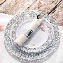 银边蕾丝镂空西餐盘一次性PS硬塑料牛排餐具白盘跨境外贸活动晚宴
