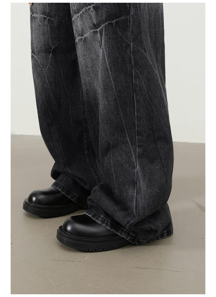 Quần jeans nam dáng rộng ống thẳng họa tiết sét chất liệu washed phong cách đường phố — màu xanh, màu xám đen chi tiết 14