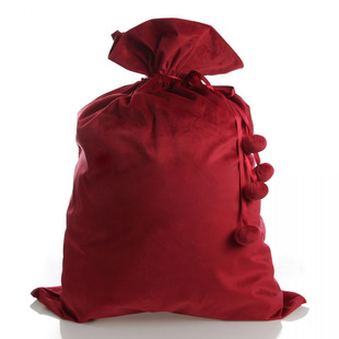 Cross-Border Multi-Color Simple Drawstring Design Christmas Bag Large Capacity Drawstring Fur Ball Packaging Christmas Arrangement Gift Bag