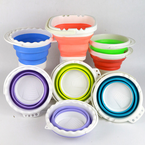 Silicone folding bucket for art painting multifunctional outdoor retractable small bucket paint brush bucket wholesale