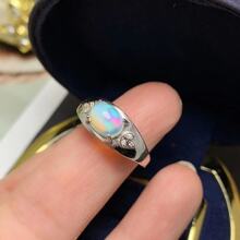 天然欧泊戒指强火彩925银镶嵌设计感简约女戒宫廷风复古指环代发