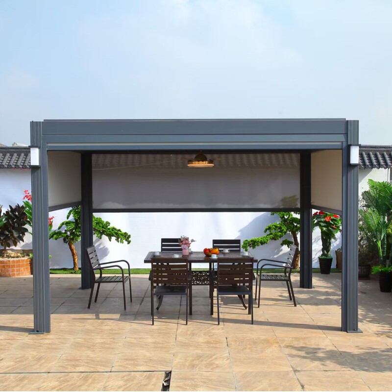 Modern Louvered Gazebo Outdoor Furniture Gazebo Waterproof Sunscreen Windproof Roller Blinds Electric Aluminum Alloy