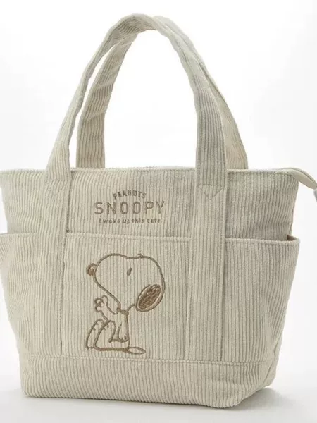New Embroidered Puppy Thickened Stylish Tote Corduroy Handbag Casual Cartoon Lunch Bag Mommy Bag