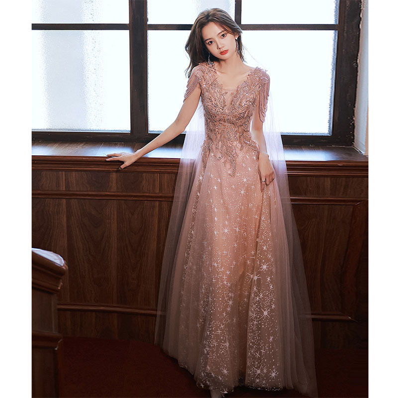 El vestido de noche del banquete de la industria pesada se puede llevar en épocas ordinarias 2024 nuevo verano y otoño nuevo cielo estrellado elegante vestido Socialite del anfitrión image 1