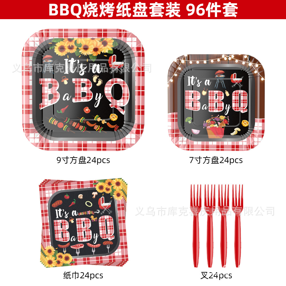 Bandeja de papel de fiesta BBQ de 96 piezas
