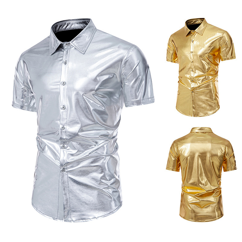 Amazon New Men's Bright Nightclub Disco Short Sleeve Shirt C42P40