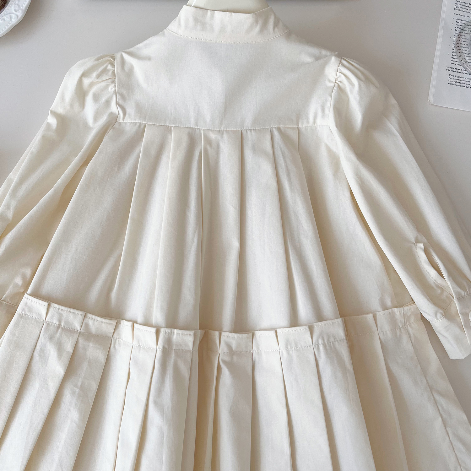 Mädchen Kleid Mit Langarm Plissee Rock In Einfarbigem Design_voghion.com