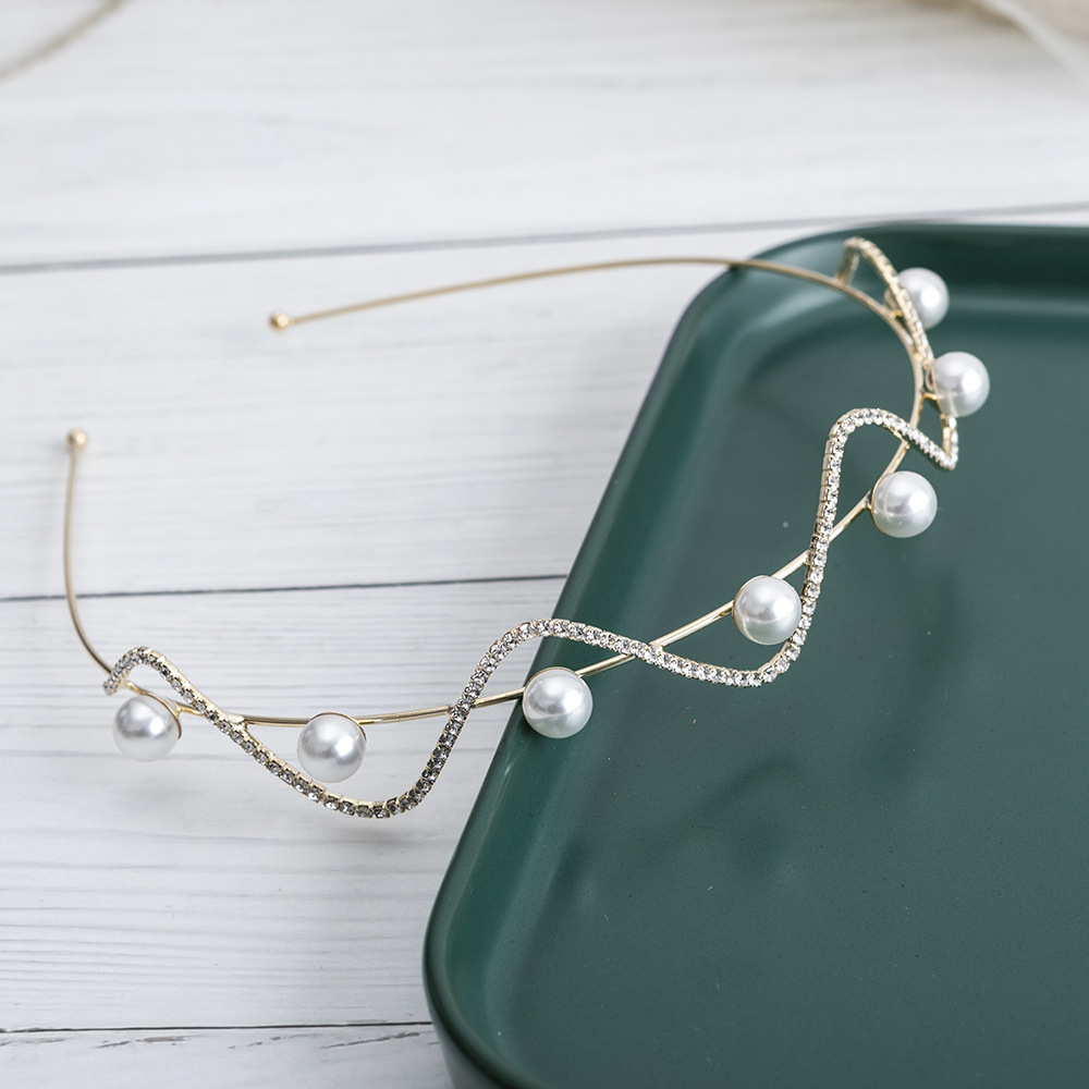 Perla horquilla diadema onda de alto grado rhinestone estilo coreano simple adulto exquisita diadema accesorios para el cabello horquilla de hadas