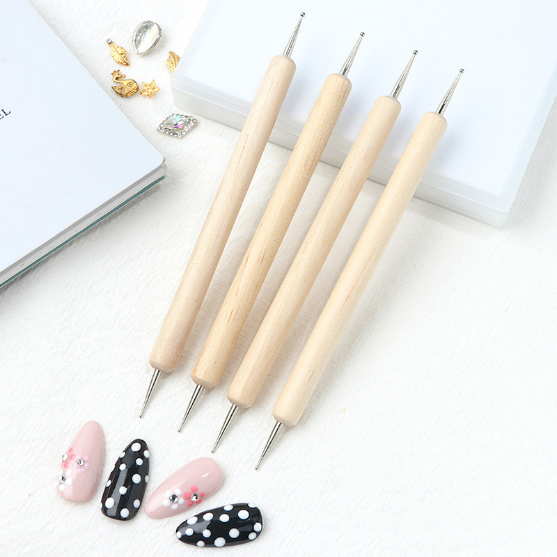 Double-headed wooden rod point flower needle depicting pen metal pen nail embellishment nail decoration pen nail tools wholesale Double-headed wooden rod point flower needle depicting pen metal pen nail embellishment nail decoration pen nail tools wholesale