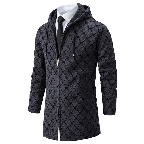 Foreign Trade Autumn Men's Long-Sleeve Wool Sweater Fashion Casual Hooded Jacket Knit Top Trendy Cardigan