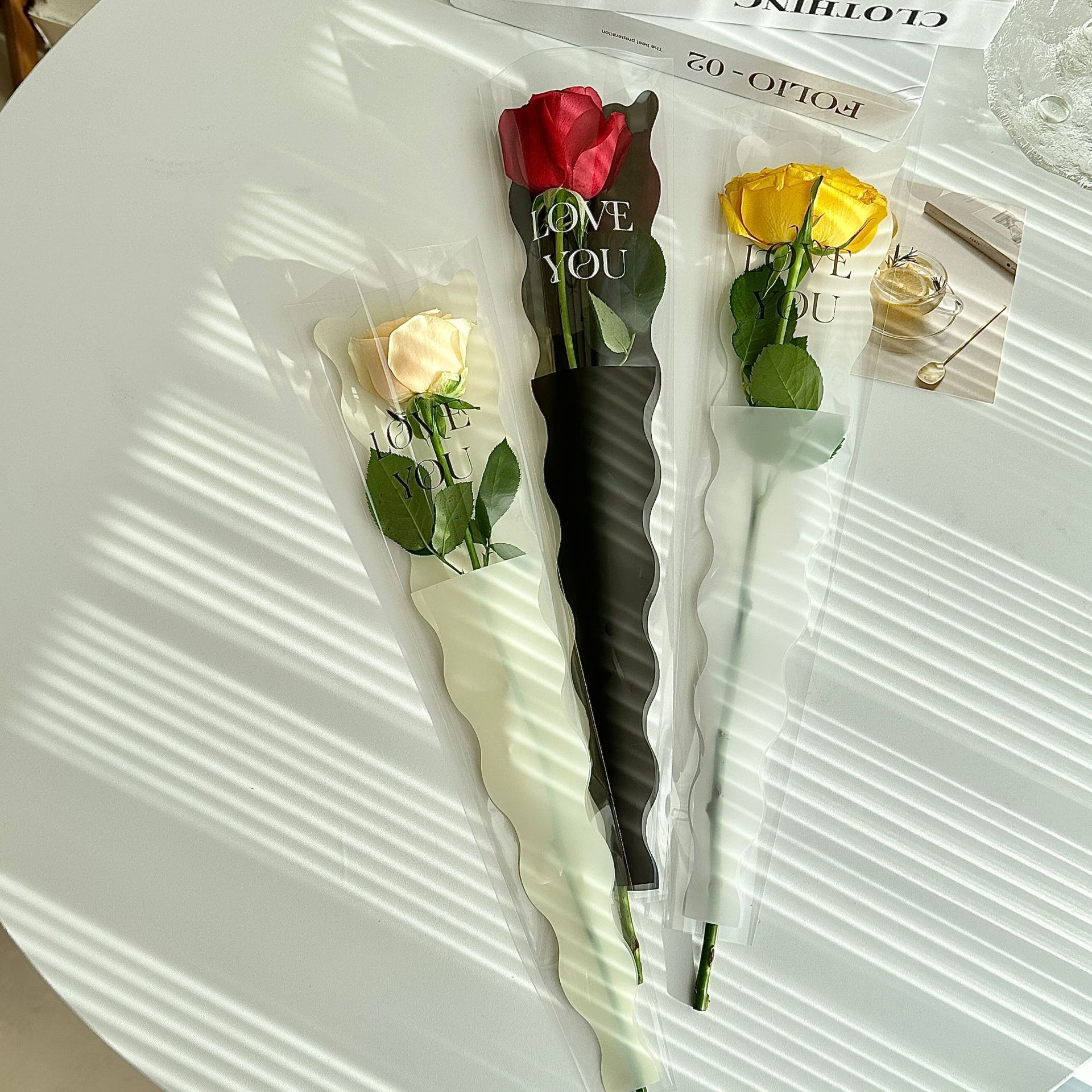 Nueva sirena ondulación del agua sola flor bolsa de embalaje Rosa embalaje OPP escalera bolsa floral material