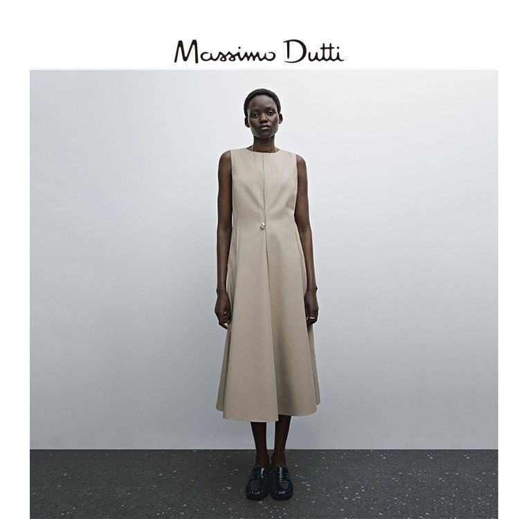 Massimo Dutti qadın yay donu, açıq bej, qolsuz, uzun