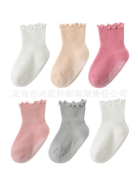 Children's Non-Slip Dotted Floor Socks with Ruffle Edges for Toddlers Aged 1-3, Suitable for Girls, Cross-Border Foreign Trade