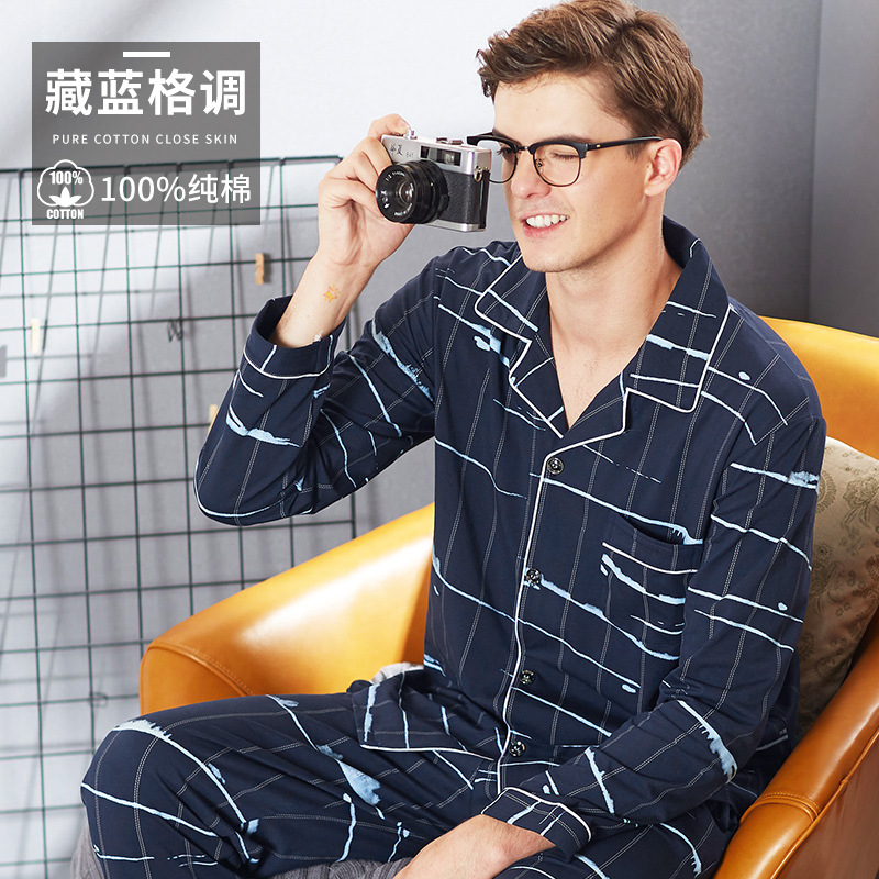 Pijamas de los hombres primavera y otoño más tamaño % algodón manga larga 2022 nuevo traje casual desgaste del hogar se puede usar fuera