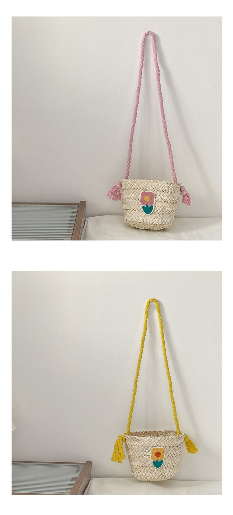 Women's Small Straw Flower Cute Weave Bucket Open Straw Bag display picture 9
