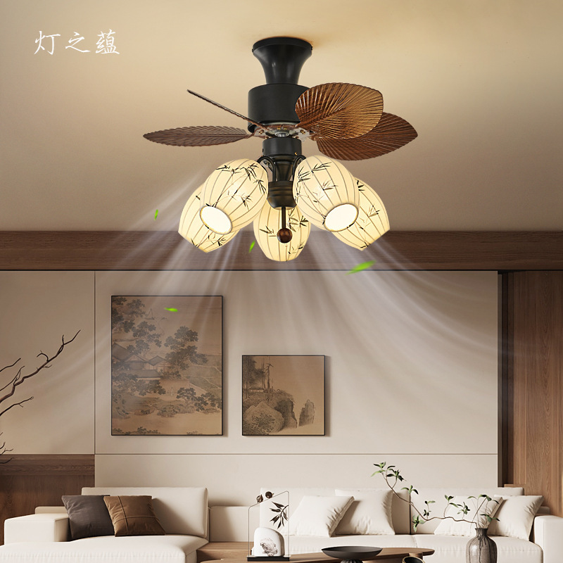 Lamp Zhiyun Retro Fan Lamp Medieval Ceiling Fan Lamp Restaurant Living Room Bedroom Variable Frequency Fan Lamp American Fan Chandelier