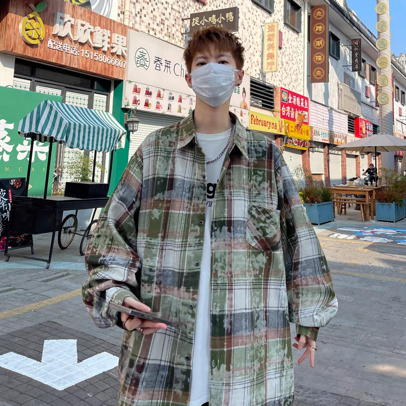 Niche Brown Destroy Shirt Shirt Jacket Unisex Spring New American Casual Plaid Top Trendy Brand