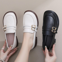 乐福鞋女2025年春季新款 复古松糕厚底真皮软底舒适大码小皮鞋女