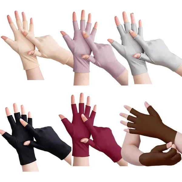 Sunscreen Gloves for Men and Women Thin Ice Silk Breathable Driving Riding Fishing Half Finger Tea Picking Nail Art Leakage 25 Fingers