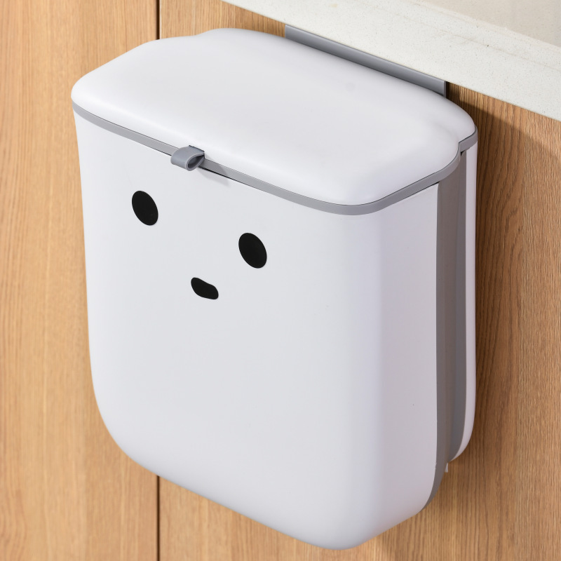 Kitchen Wall-Mounted Trash Can with Lid Foldableable Hanging Cabinet Door Kitchen Waste Trash Can Household Bathroom Paper Basket