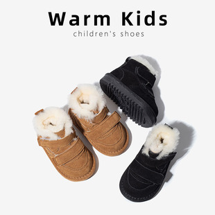 Genuine Leather Wool Kidsren's Winter Snow Boots New 2025 Girls' Velvet Warm Cotton Boots Baby Simple Large Cotton Shoes