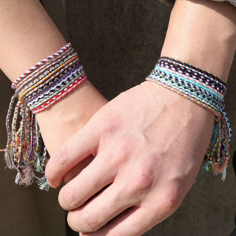 Amazon Explosions Colorful Cotton Rope Friendship Bracelet Copper Beads Tassel Handmade Braided Hand Rope Adjustable Handpiece for Men and Women Amazon Explosions Colorful Cotton Rope Friendship Bracelet Copper Beads Tassel Handmade Braided Hand Rope Adjustable Handpiece for Men and Women