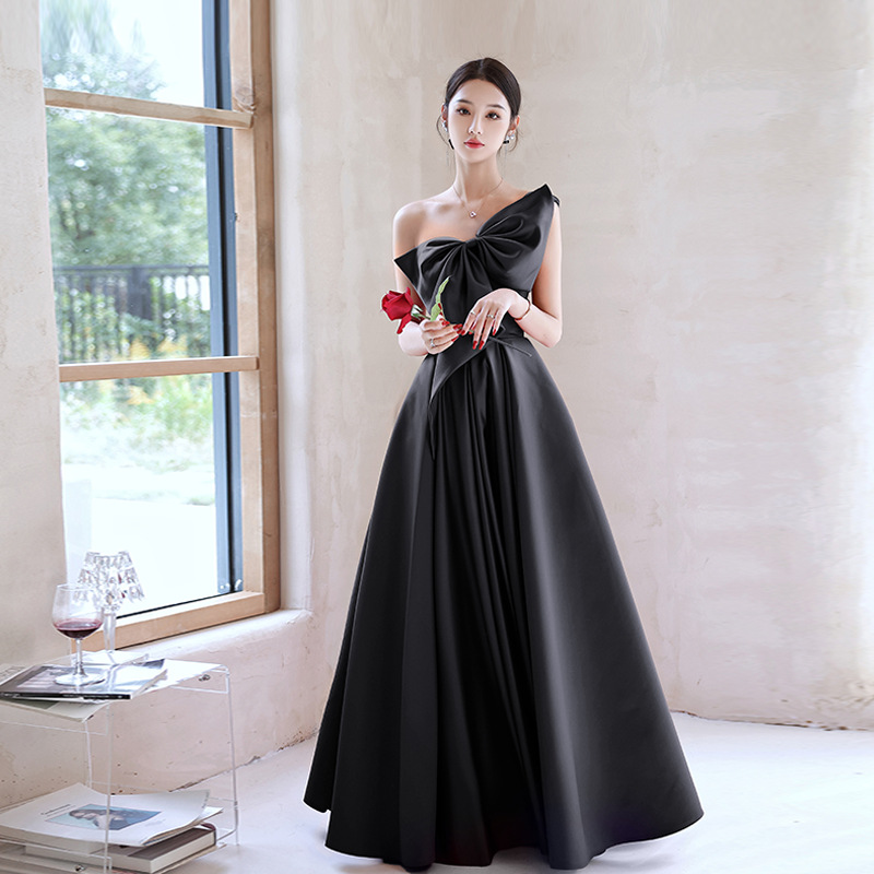 Black Evening Dress 2026 New Spring Satin Dress for Women, Strapless Long Gown for Company Annual Meeting and Graduation