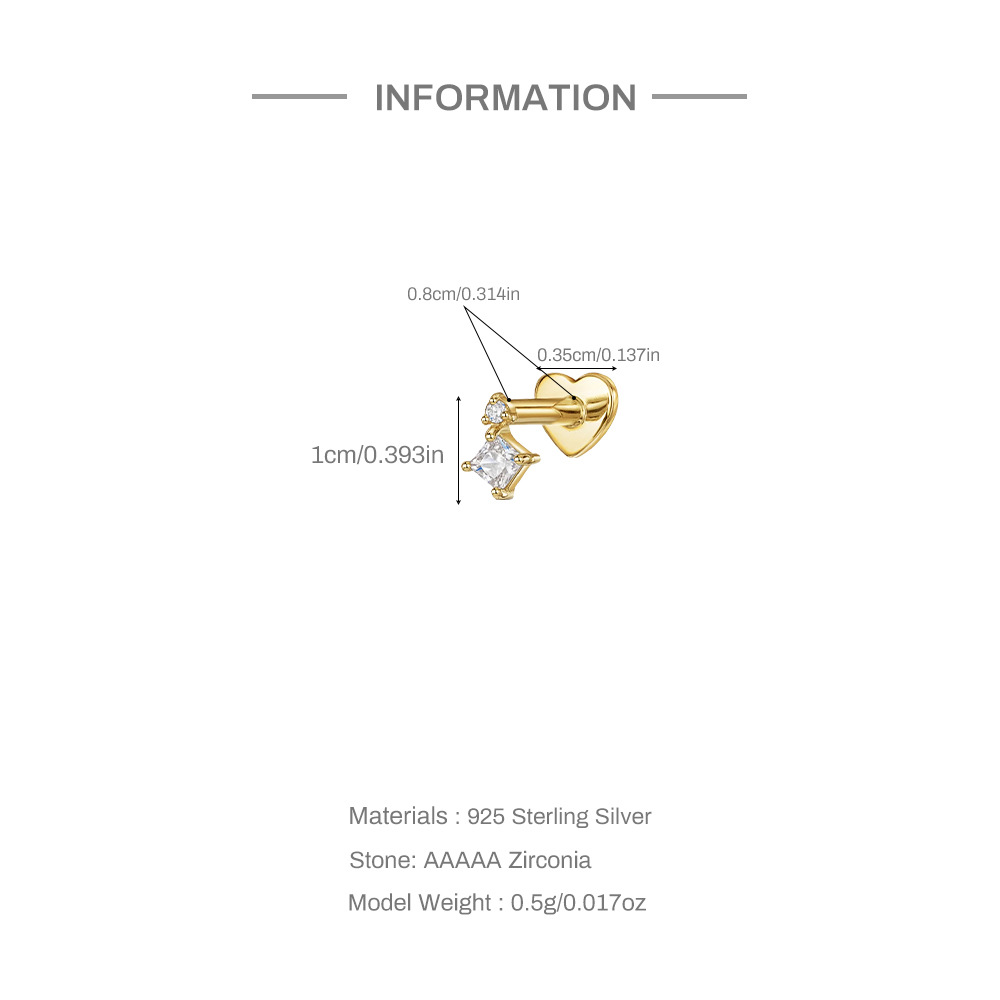 1 Stück Ohrknorpelringe &Stecker Süss Einfacher Stil Geometrisch Sterling Silber Überzug Inlay Zirkon Ohrknorpelringe &Stecker display picture 6