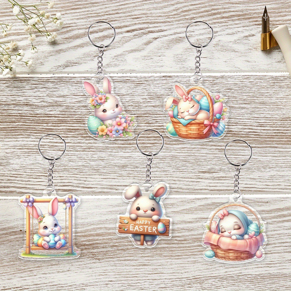 Colgante feliz conejo de Pascua transfronterizo colgante acrílico llavero móvil bolso coche decoración colgante