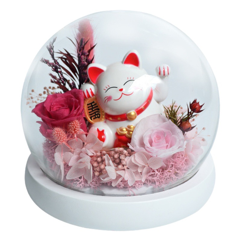 Rosa eterna luz de la noche flor eterna luz de la noche fortuna gato decoración del coche regalo de cumpleaños para novia Día del Maestro