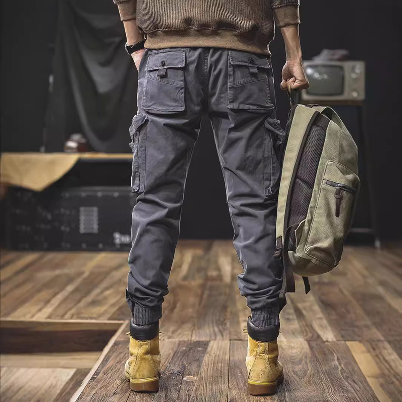 Men's high-end heavy-weight functional American-style overalls toe-bound autumn stretch pants pants multi-pocket casual pants trendy