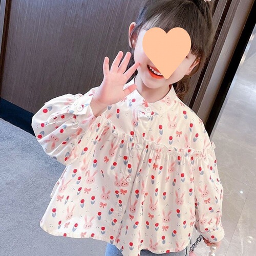 Women's Spring and Autumn Long Sleeve White Collared Shirt Children's Casual Loose Baby Spring Outfit Base Shirt